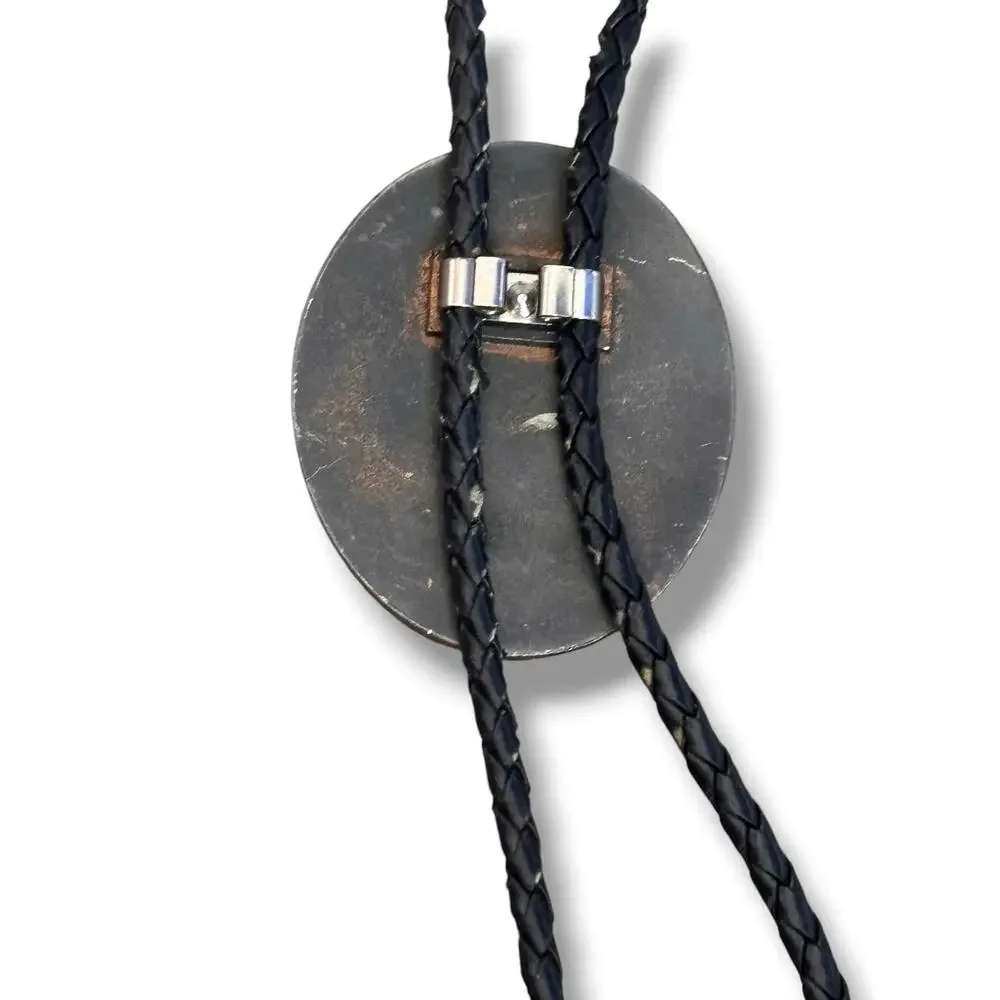 Vintage Copper Kokopelli Bolo Tie Southwestern Flute Player Black Cord Tips